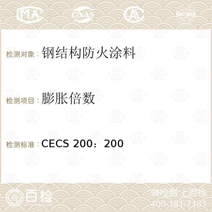 膨胀倍数 CECS 200:20 建筑钢结构防火技术规范CECS200：200附录I/第10.2.2条