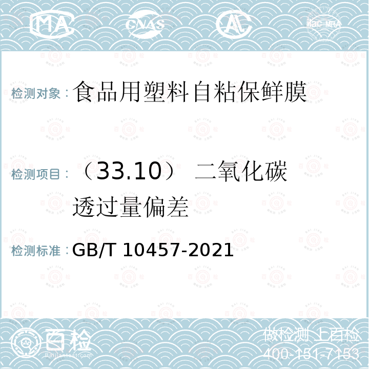 （33.10） 二氧化碳透过量偏差 GB/T 10457-2021 食品用塑料自粘保鲜膜质量通则