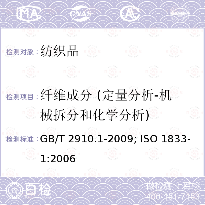 纤维成分 (定量分析-机械拆分和化学分析) GB/T 2910.1-2009 纺织品 定量化学分析 第1部分:试验通则