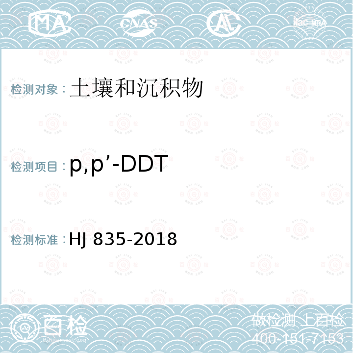 p,p’-DDT HJ 921-2017 土壤和沉积物 有机氯农药的测定 气相色谱法