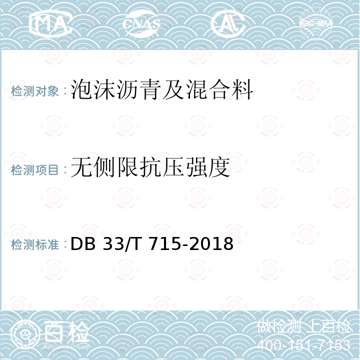 无侧限抗压强度 DB33/T 715-2018 公路泡沫沥青冷再生路面设计与施工技术规范