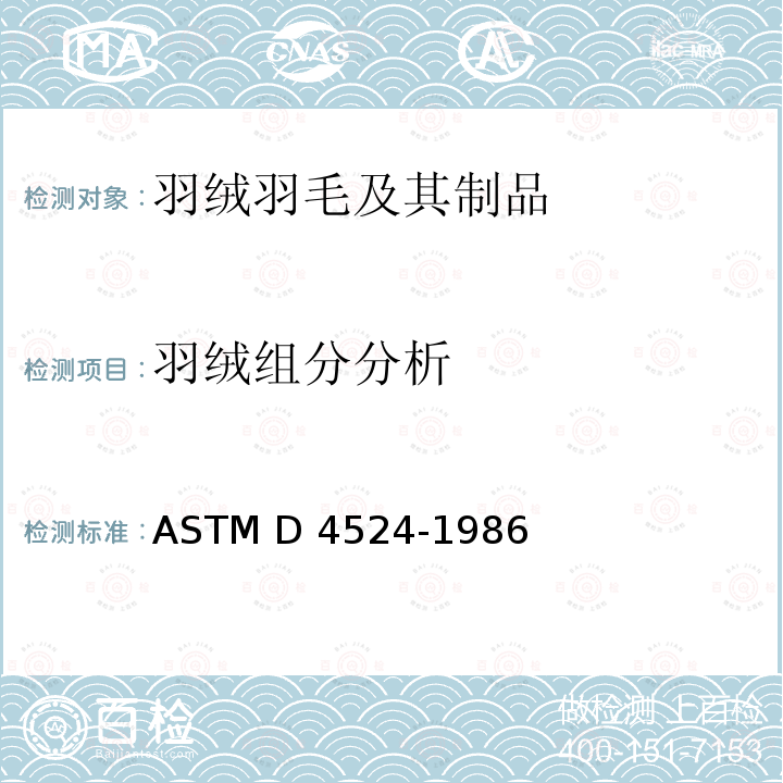 羽绒组分分析 ASTM D4524-1986 羽绒羽毛成分测试   (R2012)