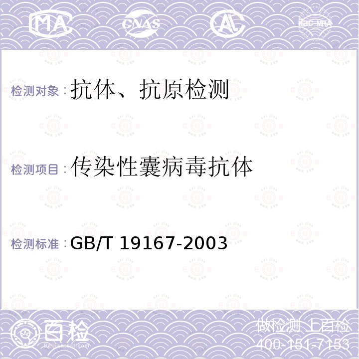 传染性囊病毒抗体 GB/T 19167-2003 传染性囊病诊断技术