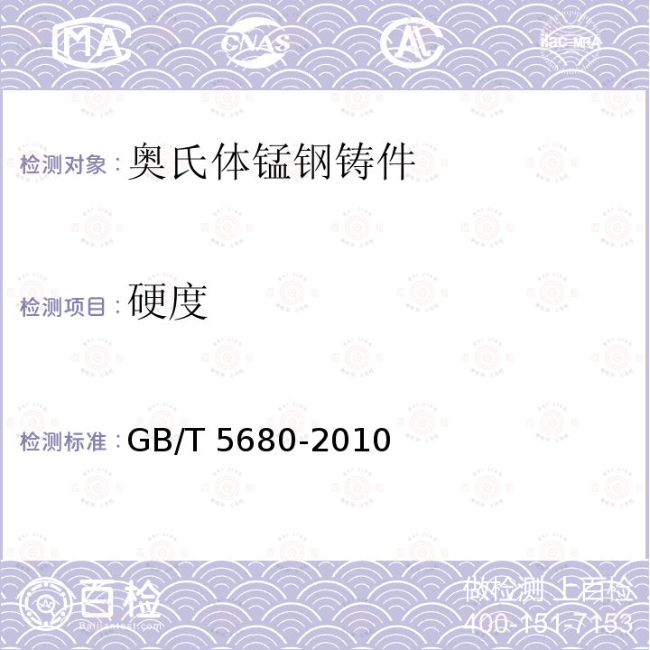 硬度 GB/T 5680-2010 奥氏体锰钢铸件