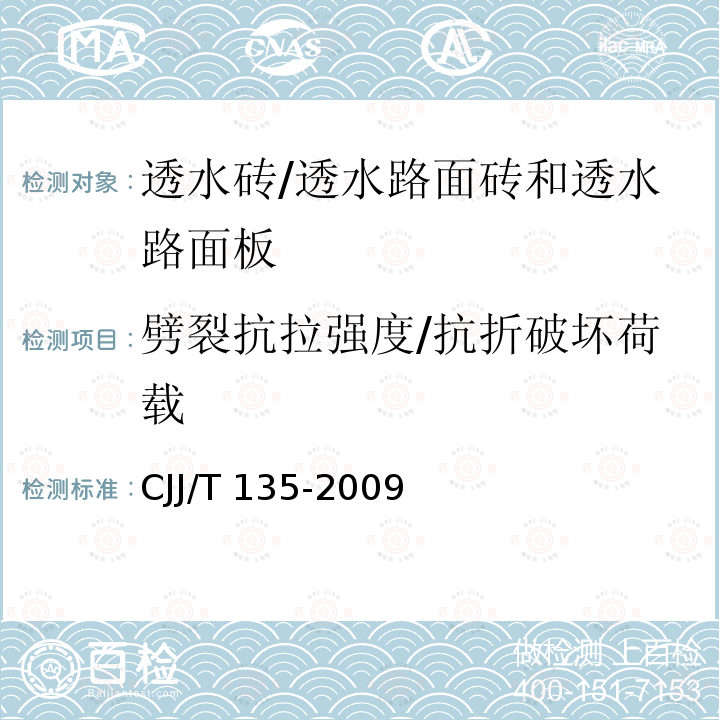 劈裂抗拉强度/抗折破坏荷载 JJ/T 135-2009 《透水水泥混凝土路面技术规程》 C