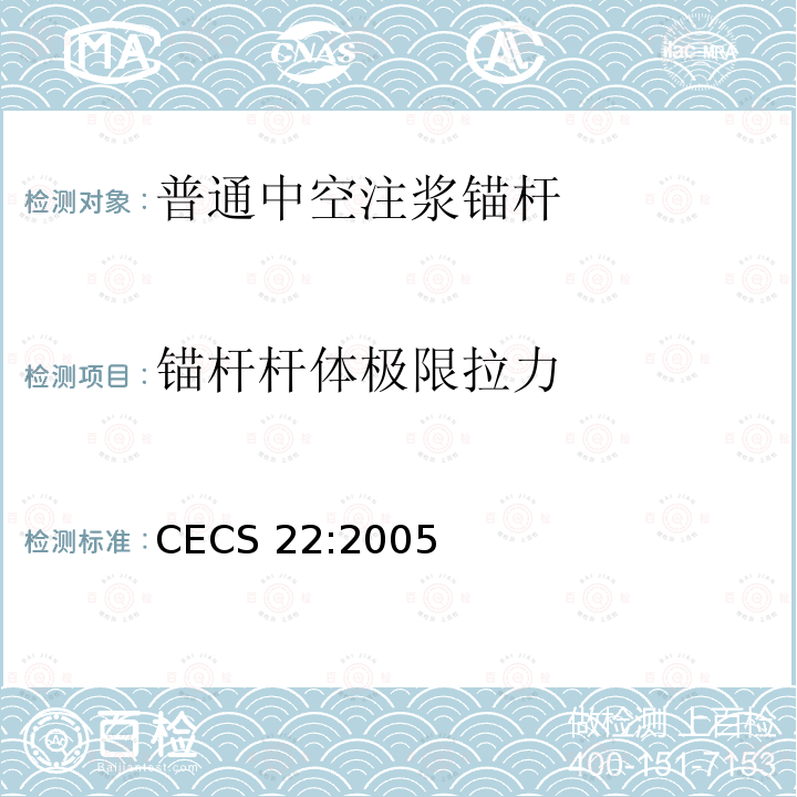 锚杆杆体极限拉力 CECS 22:2005 《岩土锚杆（索）技术规范》
