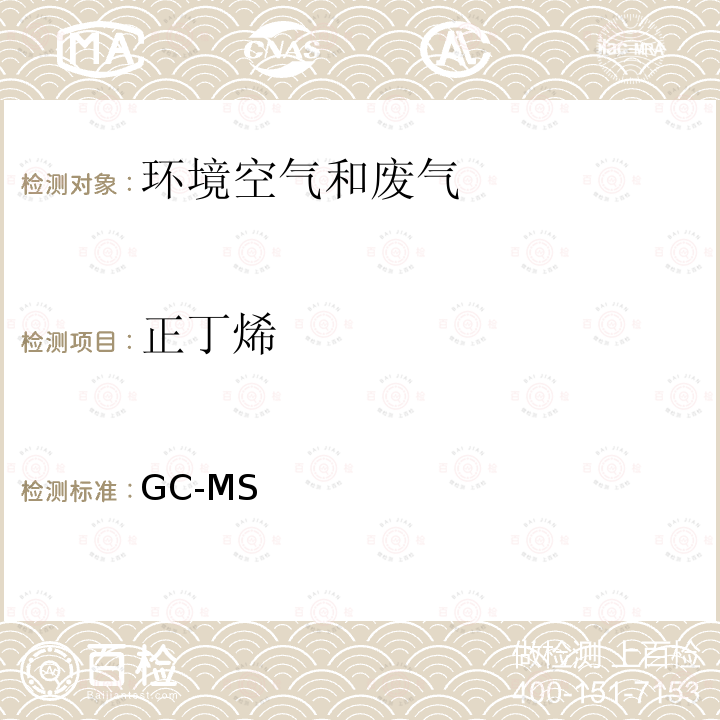 正丁烯 GC-MS 2018年重点地区环境空气挥发性有机物监测方案（环办监测函【2017】2024号） 附1 环境空气中挥发性有机物的测定法操作规程