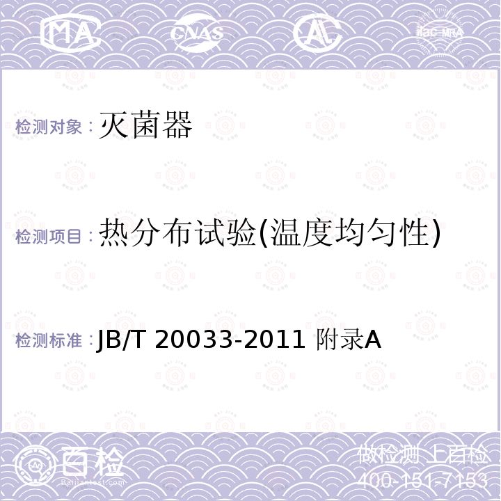 热分布试验(温度均匀性) JB/T 20033-2011 热风循环烘箱