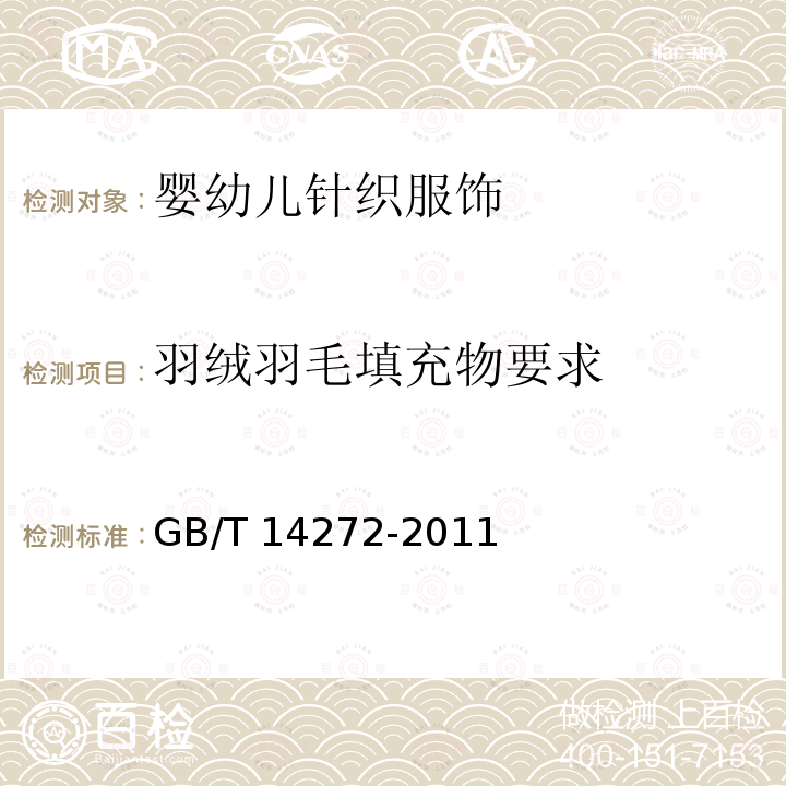 羽绒羽毛填充物要求 羽绒服装：羽绒羽毛填充物要求GB/T 14272-2011