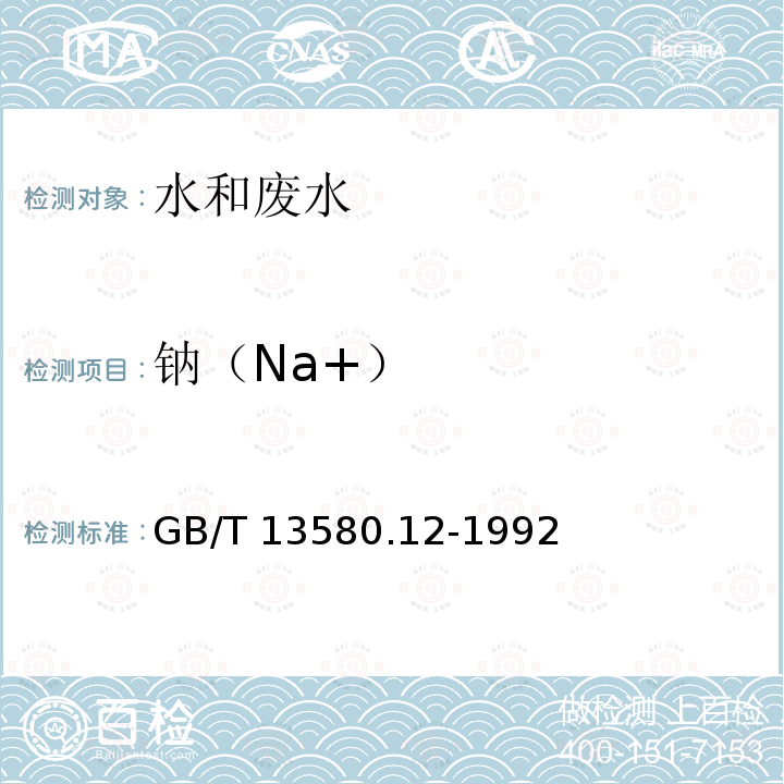 钠（Na+） GB/T 13580.12-1992 大气降水中钠、钾的测定 原子吸收分光光度法