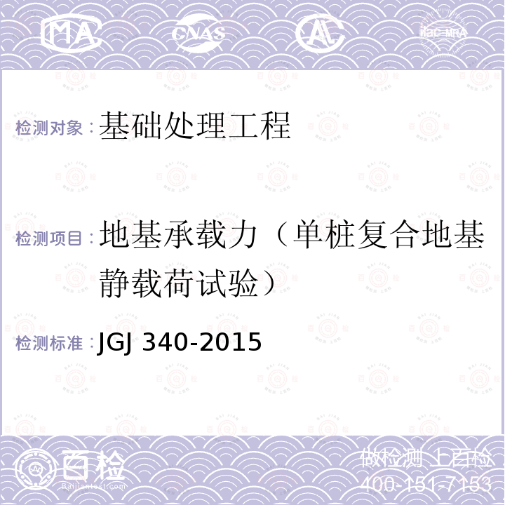 地基承载力（单桩复合地基静载荷试验） JGJ 340-2015 建筑地基检测技术规范(附条文说明)