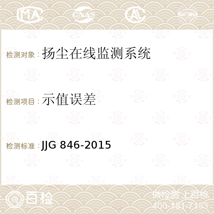 示值误差 JJG 846 《粉尘浓度测量仪》JJG846-2015