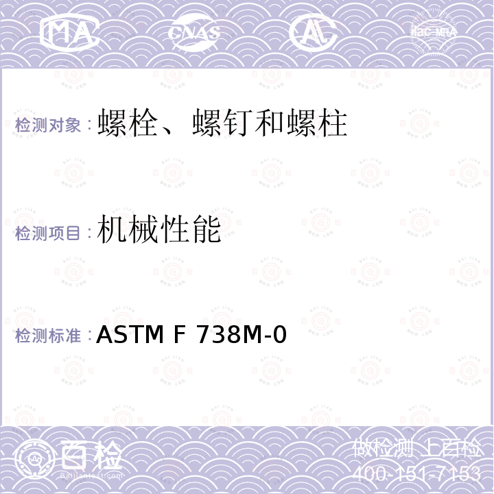 机械性能 ASTM F738M-2001 不锈钢金属螺栓、螺钉及螺柱规格(米制)