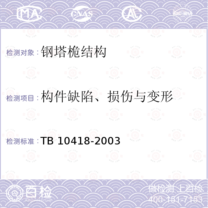 构件缺陷、损伤与变形 TB 10418-2003 铁路运输通信工程施工质量验收标准(附条文说明)