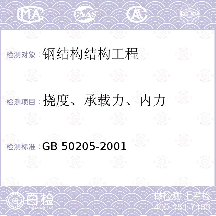 挠度、承载力、内力 GB 50205-2001 钢结构工程施工质量验收规范(附条文说明)