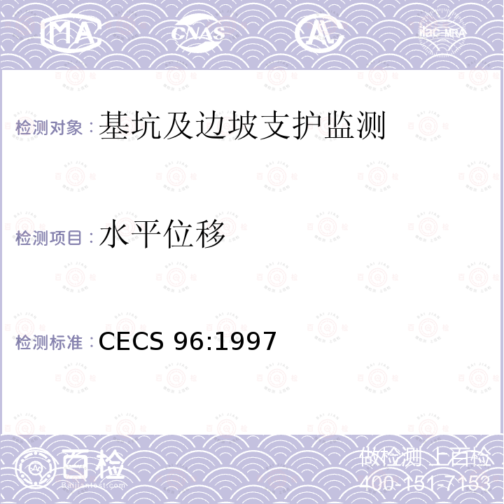 水平位移 CECS 96:1997 《基坑土钉支护技术规程》