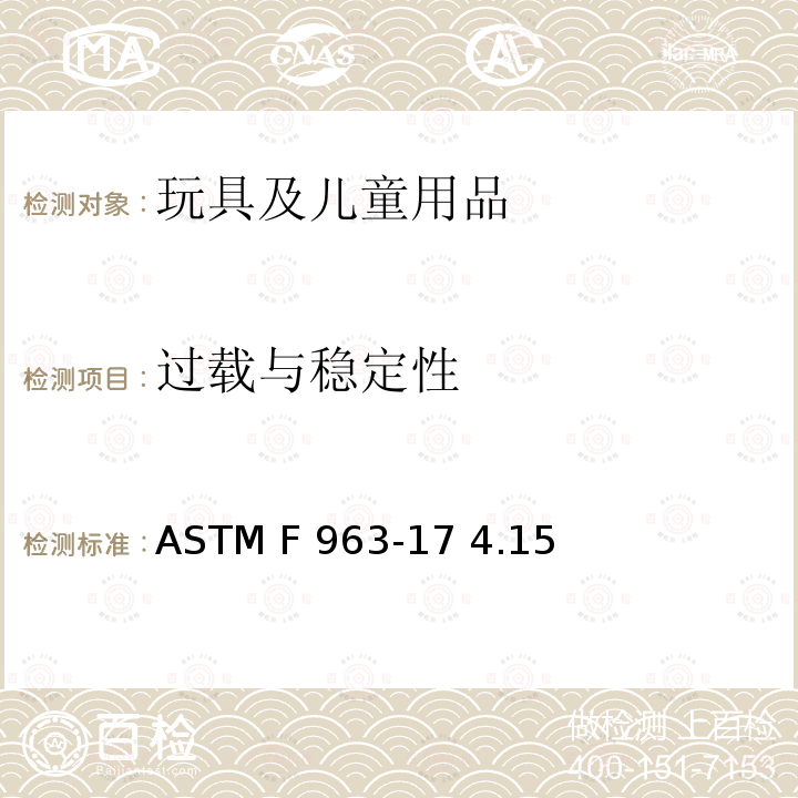 过载与稳定性 ASTM F 963-17 美国消费者安全规范：玩具安全  4.15