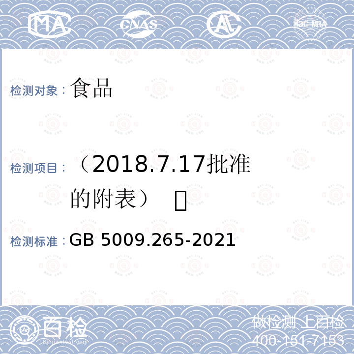 （2018.7.17批准的附表）  � GB 5009.265-2021 食品安全国家标准 食品中多环芳烃的测定