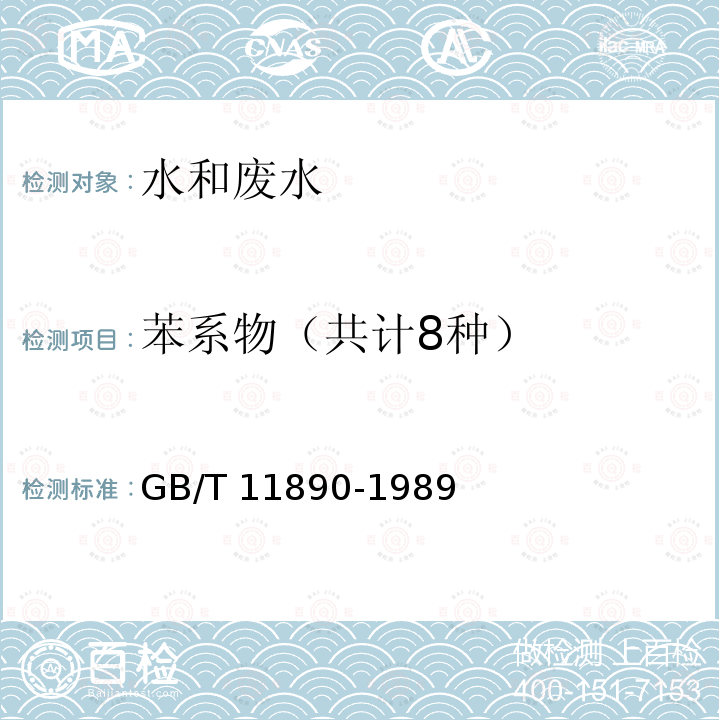 苯系物（共计8种） GB/T 11890-1989 水质 苯系物的测定 气相色谱法