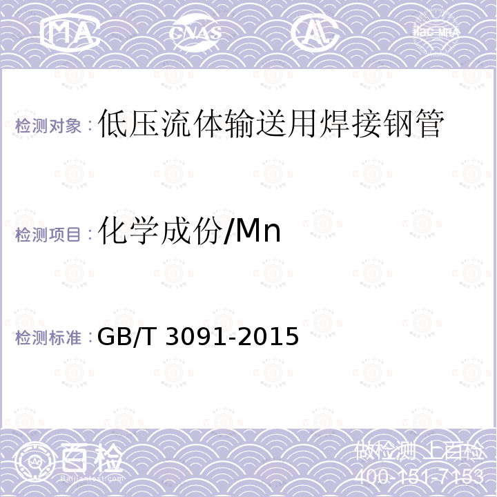 化学成份/Mn GB/T 3091-2015 低压流体输送用焊接钢管