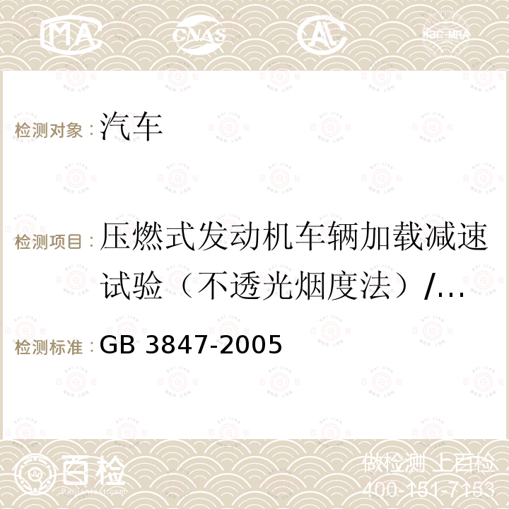 压燃式发动机车辆加载减速试验（不透光烟度法）/HP GB 3847-2005 车用压燃式发动机和压燃式发动机汽车排气烟度排放限值及测量方法