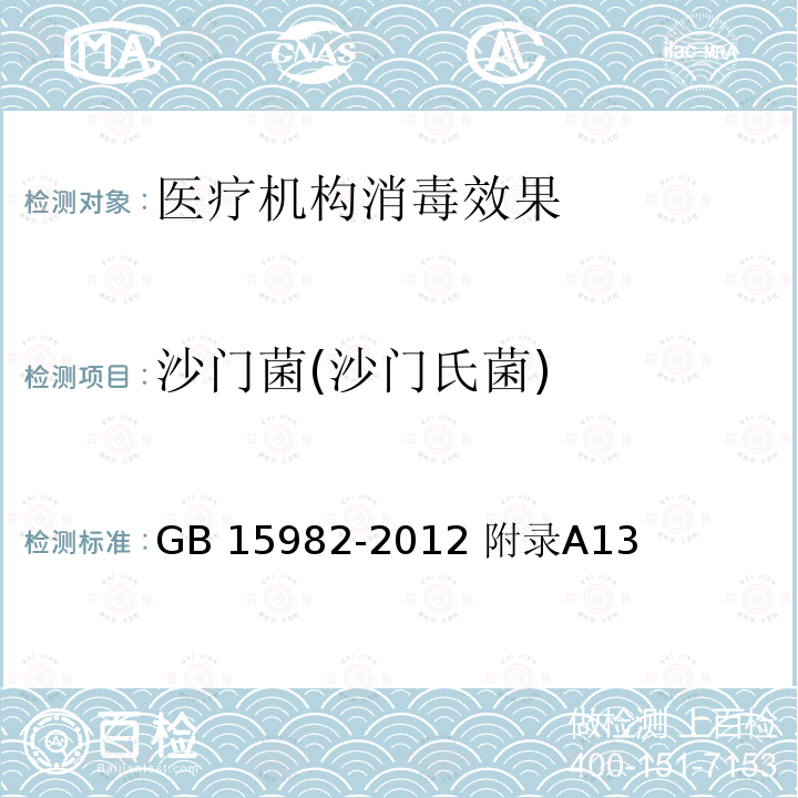 沙门菌(沙门氏菌) GB 15982-2012 医院消毒卫生标准