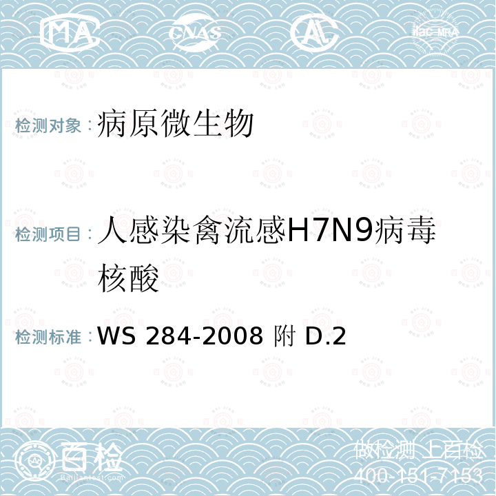 人感染禽流感H7N9病毒核酸 WS 284-2008 人感染高致病性禽流感诊断标准