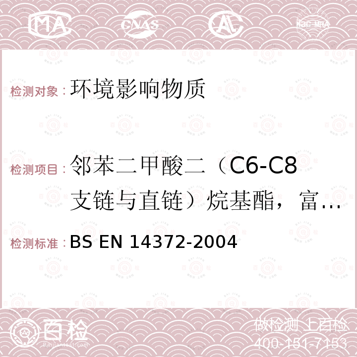 邻苯二甲酸二（C6-C8支链与直链）烷基酯，富C7链 BS EN 14372-2004 儿童使用和护理用品 刀叉和喂养工具 安全要求和试验