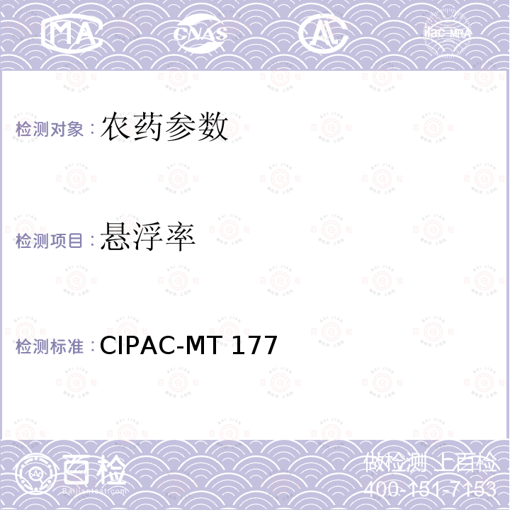悬浮率 CIPAC-MT 177 水分散性粉剂的 《国际农药分析协作委员会手册》  CIPAC-MT177