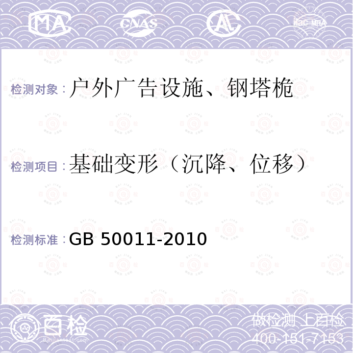 基础变形（沉降、位移） GB 50011-2010 建筑抗震设计规范(附条文说明)(附2016年局部修订)