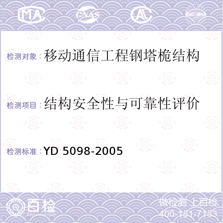 结构安全性与可靠性评价 YD 5098-2005 通信局(站)防雷与接地工程设计规范