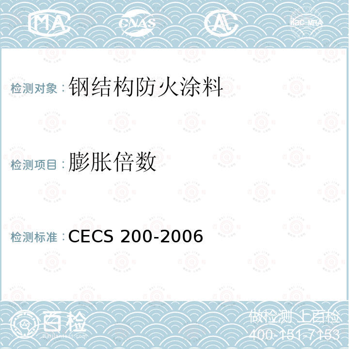 膨胀倍数 CECS 200-2006 建筑钢结构防火技术规范 