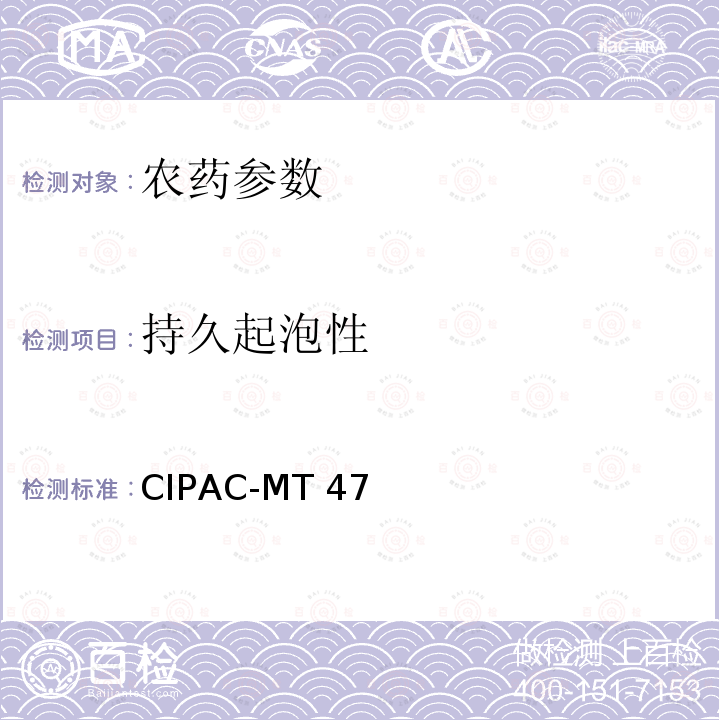 持久起泡性 CIPAC-MT 47  《国际农药分析协作委员会手册》 CIPAC-MT47