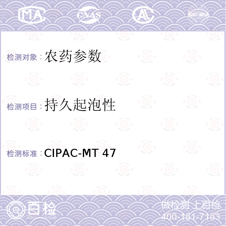 持久起泡性 持久起泡性 《国际农药分析协作委员会手册》 CIPAC-MT47