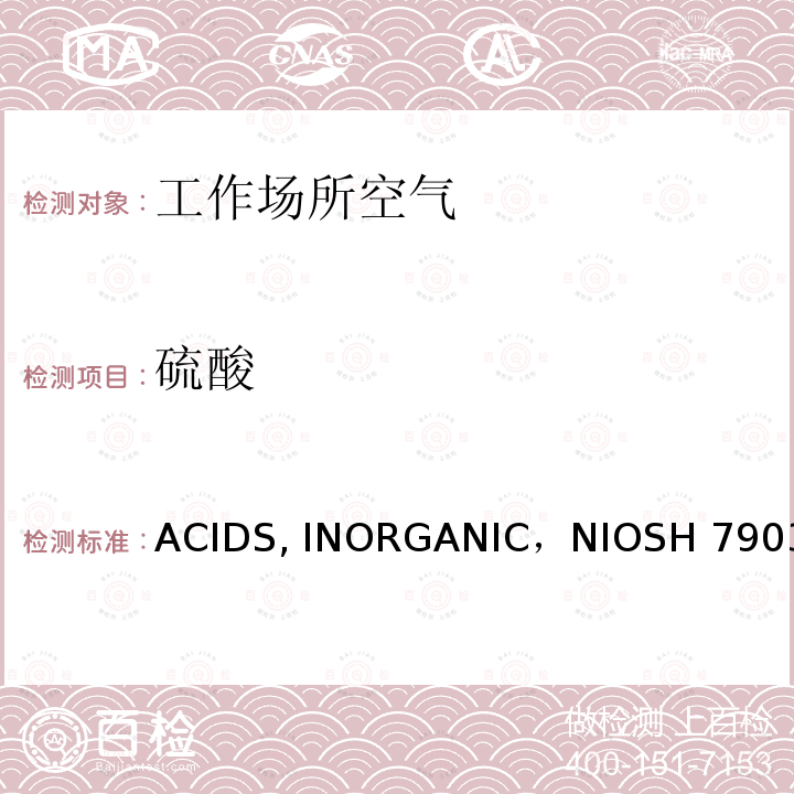 硫酸 ACIDS, INORGANIC，NIOSH 7903 (无机酸，美国国家职业安全卫生研究所 7903-1994 ）
