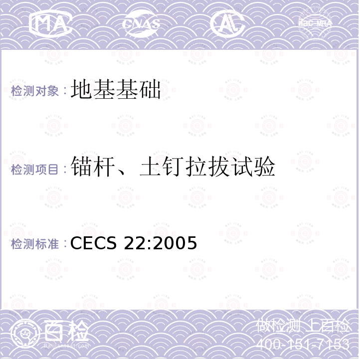 锚杆、土钉拉拔试验 CECS 22:2005 岩土锚杆（索）技术规程 