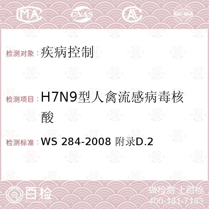 H7N9型人禽流感病毒核酸 WS 284-2008 人感染高致病性禽流感诊断标准