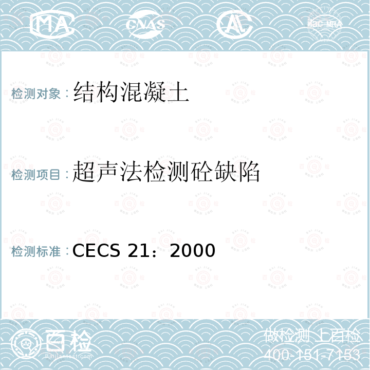 超声法检测砼缺陷 CECS 21:2000 超声法检测混凝土缺陷技术规程 CECS 21：2000