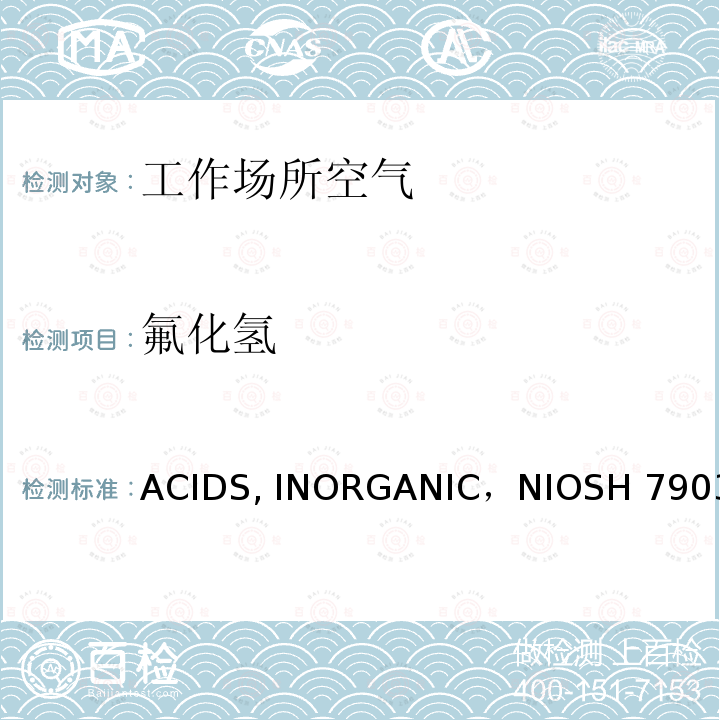 氟化氢 ACIDS, INORGANIC，NIOSH 7903 (无机酸，美国国家职业安全卫生研究所 7903-1994 ）