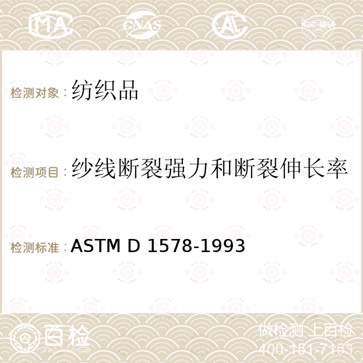 纱线断裂强力和断裂伸长率 ASTM D1578-1993 绞纱形式下纱线的断裂强度试验方法 (2016)