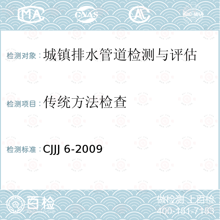 传统方法检查 CJJJ 6-2009 《城镇排水管道维护安全技术规程标准》CJJJ6-2009