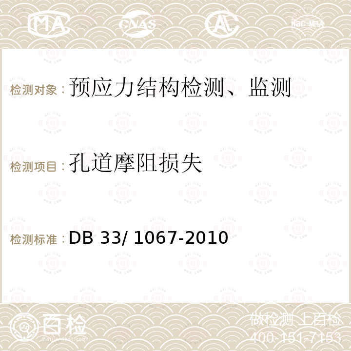 孔道摩阻损失 DB33/ 1067-2010 预应力混凝土结构技术规程