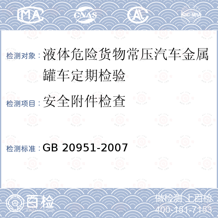 安全附件检查 GB 20951-2007 汽油运输大气污染物排放标准