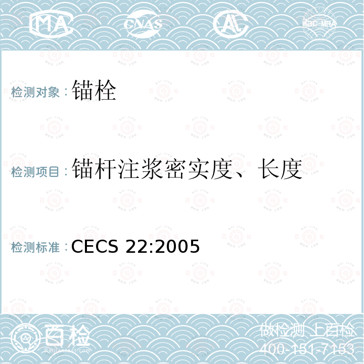 锚杆注浆密实度、长度 CECS 22:2005 岩土锚杆(索)技术规程 