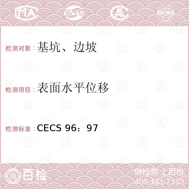 表面水平位移 CECS 96:97 基坑土钉支护技术规程CECS96：97