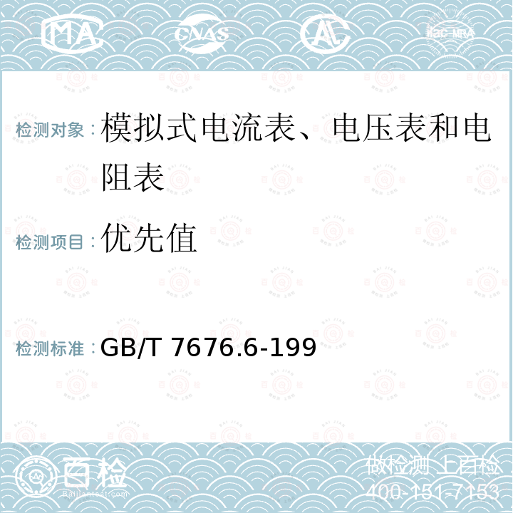 优先值 GB/T 7676.6-1998 直接作用模拟指示电测量仪表及其附件 第6部分:电阻表(阻抗表)和电导表的特殊要求