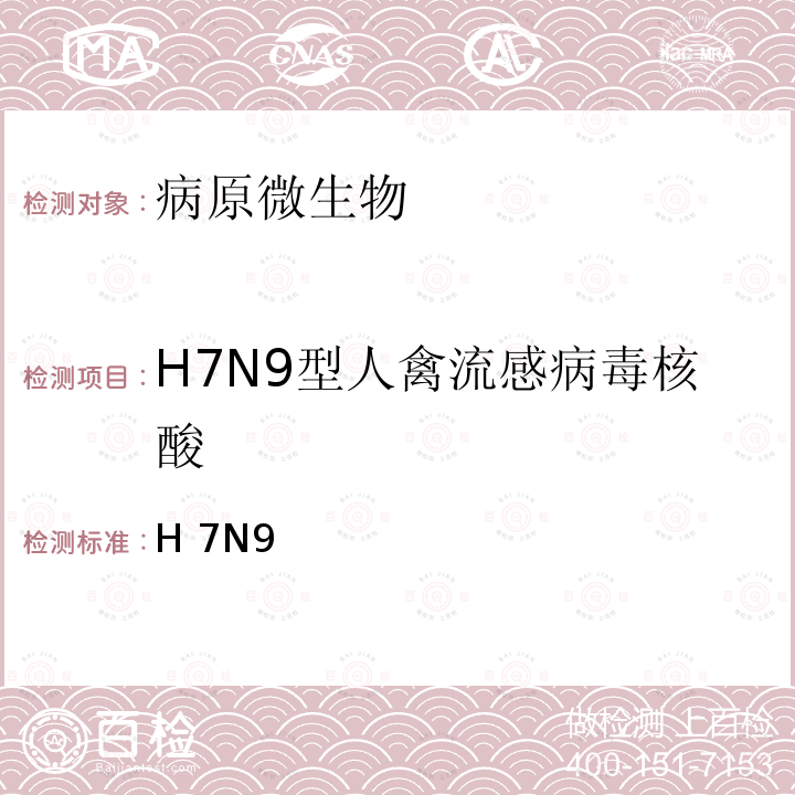 H7N9型人禽流感病毒核酸 H 7N9 《人感染H7N9禽流感疫情防控方案》（第三版）国家卫计委（2014年）
