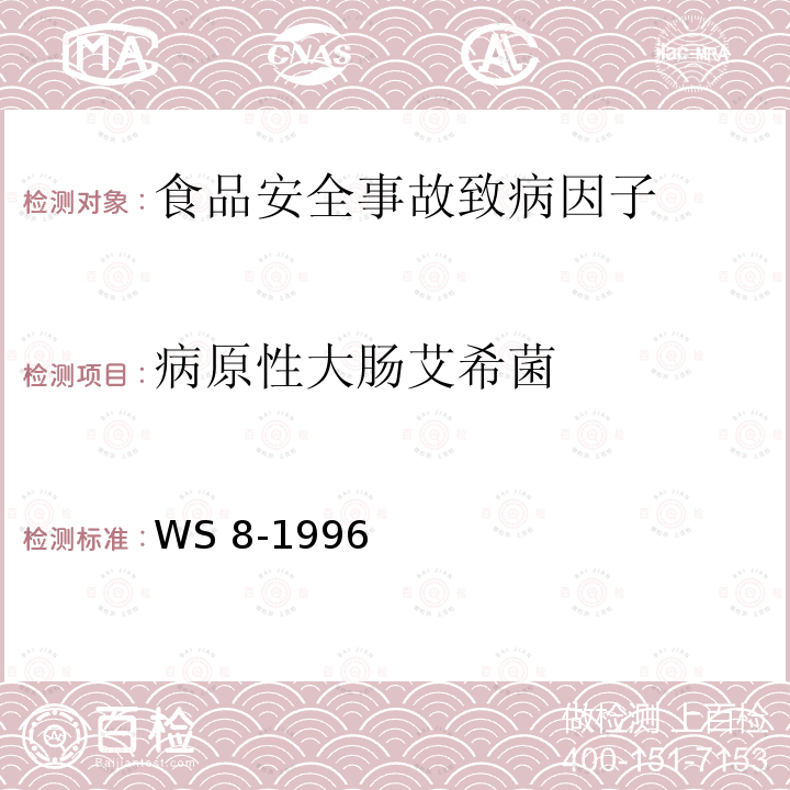 病原性大肠艾希菌 WS/T 8-1996 病原性大肠艾希氏菌食物中毒诊断标准及处理原则