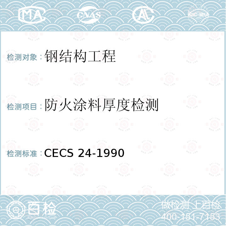 防火涂料厚度检测 CECS 24-1990 《钢结构防火涂料应用技术规范》CECS24-1990