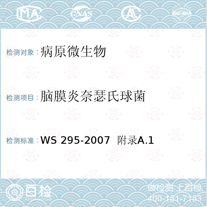 脑膜炎奈瑟氏球菌 WS 295-2007 流行性脑脊髓膜炎诊断标准   附录A.1